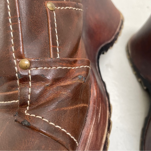 Vintage Soda Brown Chunky Leather Heel platform patchwork Womens US 9 Shoes Mule - Picture 11 of 14